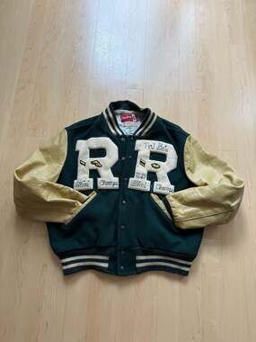 60s Rawlings Varsity Jacket Size 42 Green Wool Leather